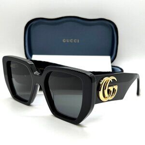 New Gucci GG 0956S 003 Black/Gray Oversized Geometric Women's Sunglasses